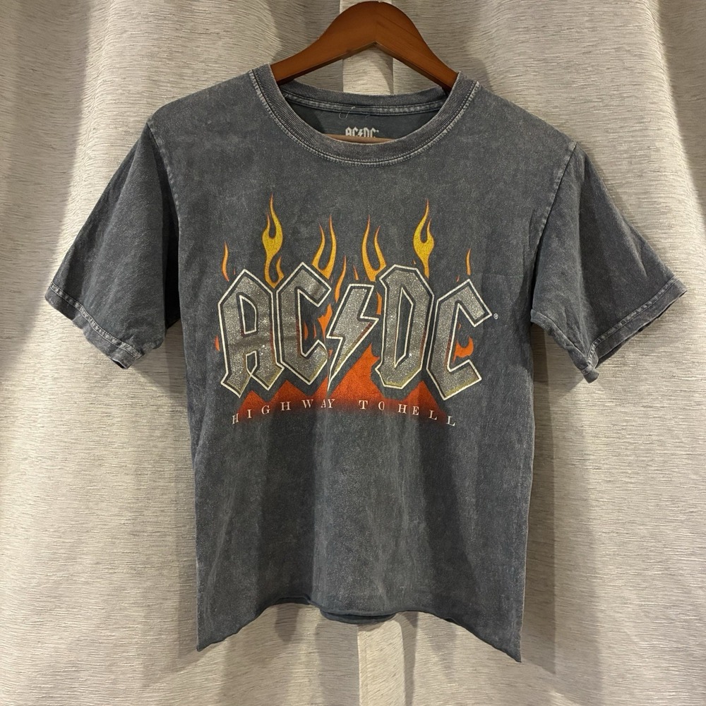 AC/DC Highway to Hell Sz Small Cropped Tee Shirt Glitter Graphic Crop Top